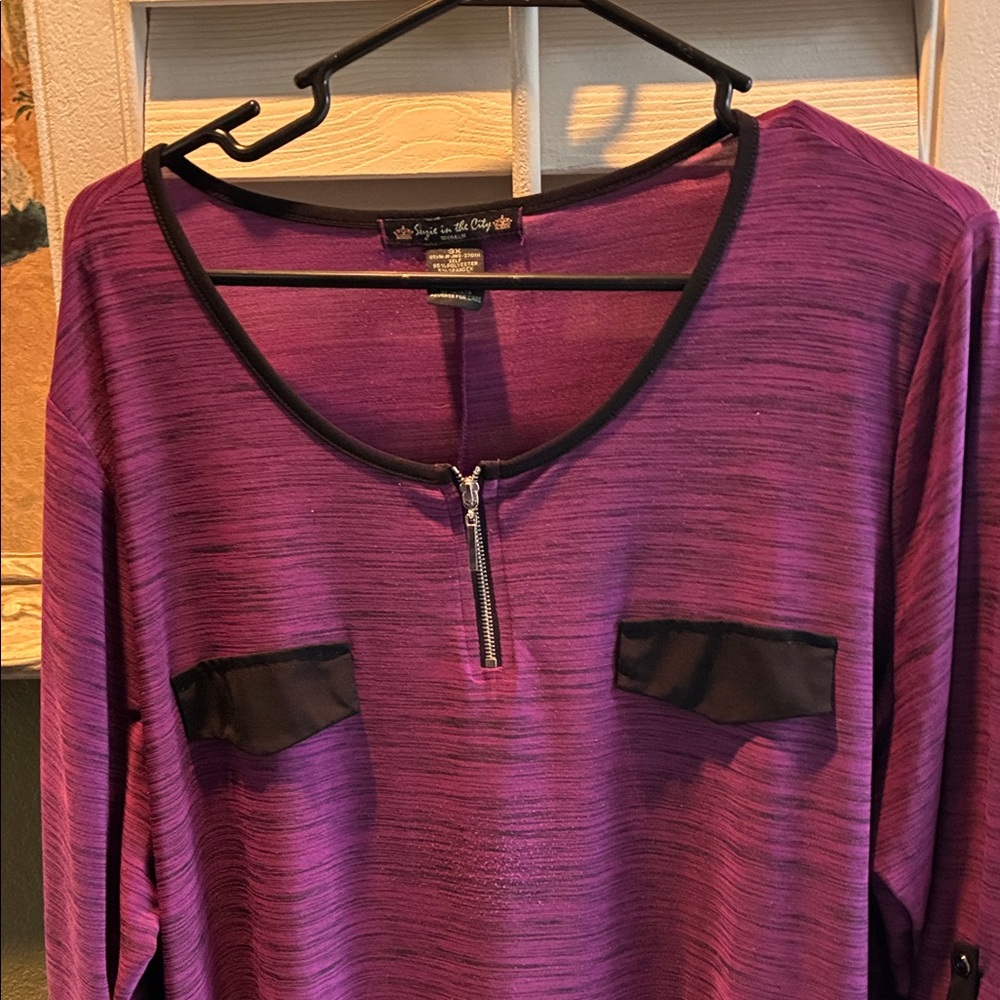 Suzie In The City Purple Blouse with Black Accents - Picture 5 of 10